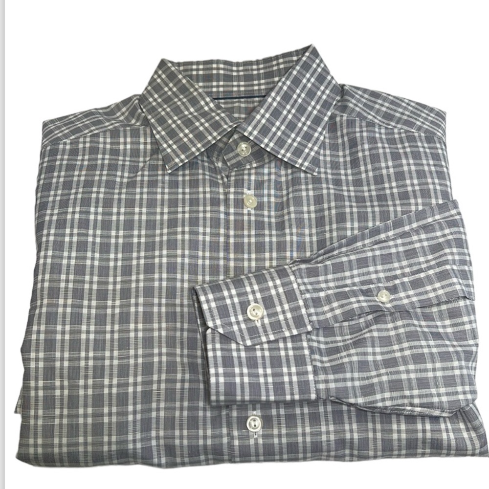 Eton Mens Poplin Slim Fit Linen Blend Long Sleeve Button Shirt Size M 39 15.5